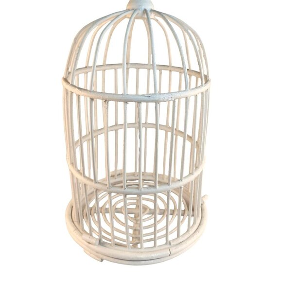 White Wood Decorative Birdcage With Removable Bottom For Plants Or Decor  17" T - Picture 7 of 8